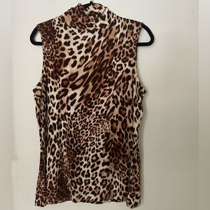 The Limited Cheetah Print Ruched Turtleneck Sleeveless Blouse Stretchy Material